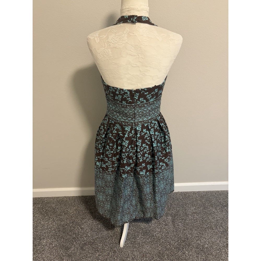 Maggy London Floral Halter Dress~8~Fit & Flare Cotton Garden Party Feminine Vamp - Picture 6 of 16